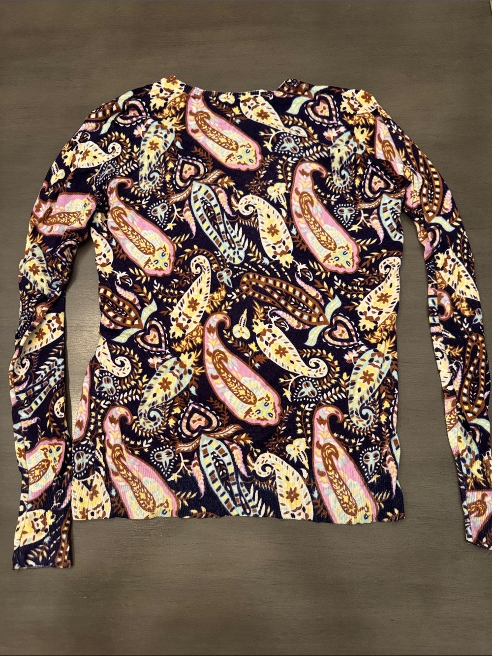 Red Paisley Print Long Sleeve Lightweight Sweater- Purple, Navy & Cream - Picture 3 of 3